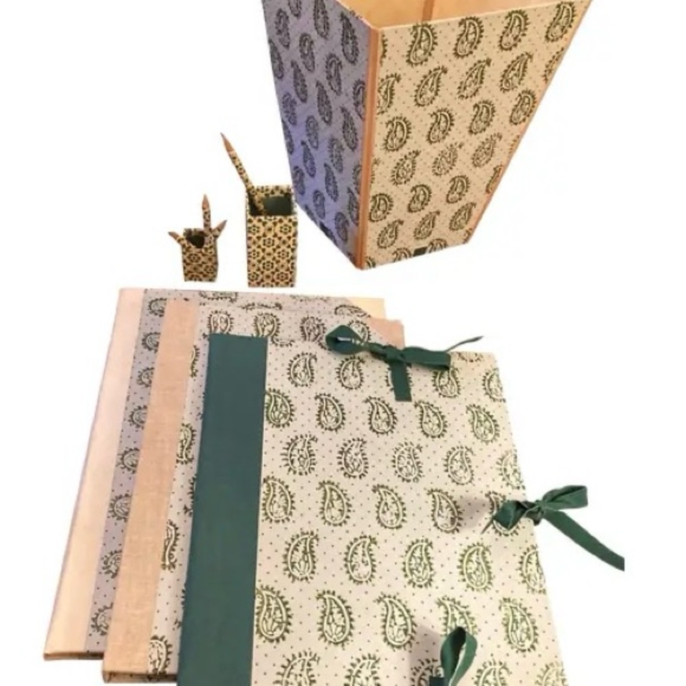 Vintage Italian Handmade bookbinders paper desk office organizers, 6 pieces plus